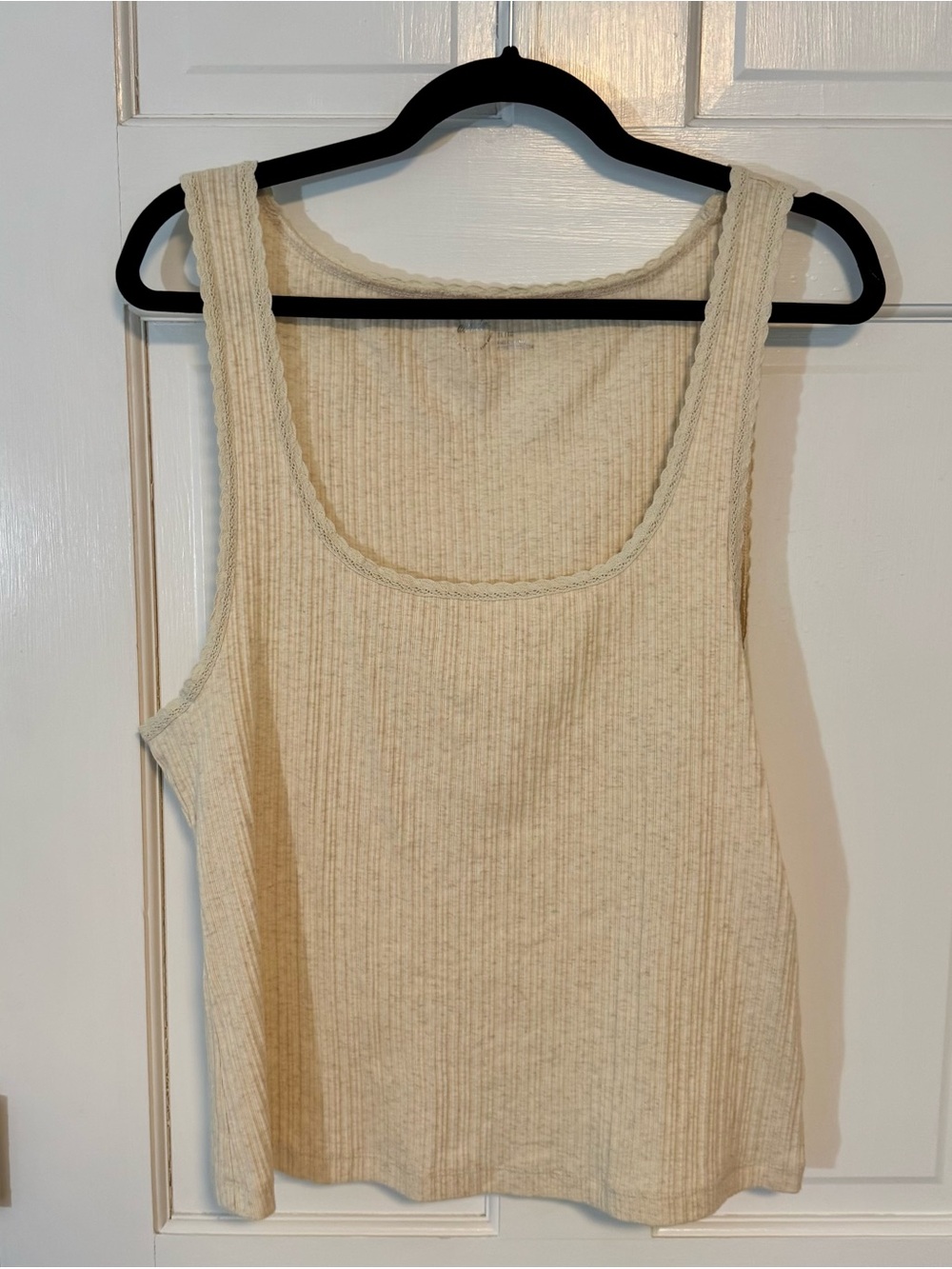 aerie | Cream Ribbed Scoop-Neck Tank, Lace Detail, Size XL - NWT